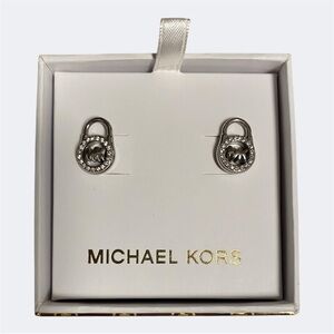 Michael Kors Silver Padlock Stud Earrings in Box